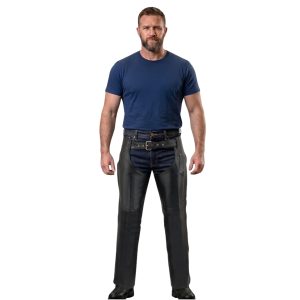 Adventurer Black Leather Motorcycle Chaps