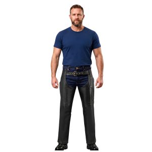Adventurer Black Leather Motorcycle Chaps