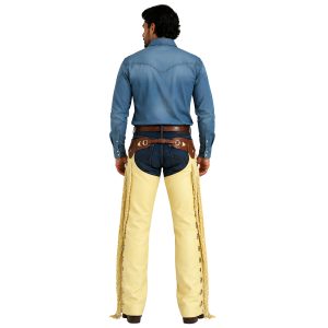 Armand brown cowboy chaps with fringe detailing