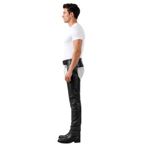 Black leather assless chaps for men