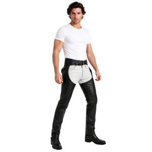Avan black leather motorcycle chaps for men