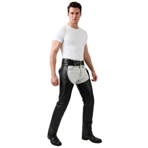Avan men's black leather biker chaps