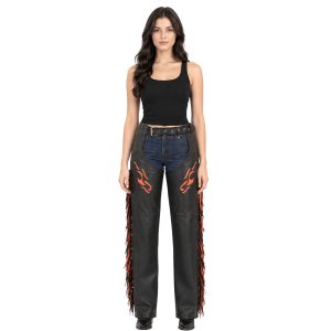 Avan Black Womens Fringe Chaps With Embroidery
