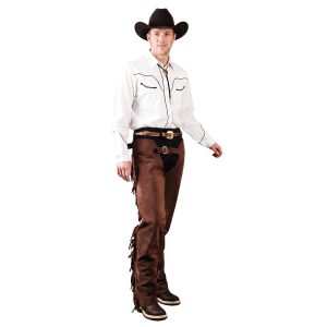 Men's leather Western chaps with fringe detailing