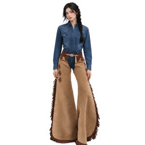 Women's Western leather riding chaps for cowgirls with adjustable fit