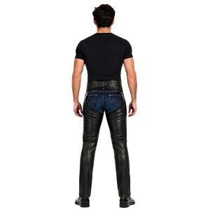 Dean black leather riding chaps with adjustable fit