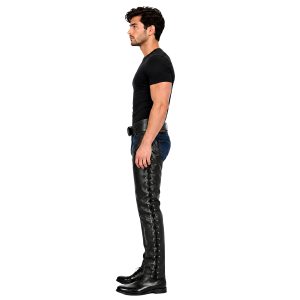 Men's Dean black leather biker chaps