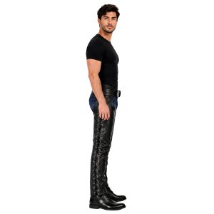 Dean black leather motorcycle chaps for men