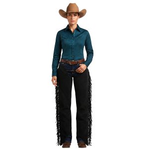 Dean Black Womens Western Fringe Suede Chaps