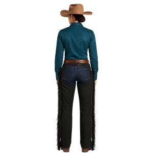 Dean women's black suede Western riding chaps