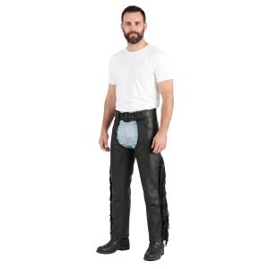 Deluxe leather riding chaps for motorcycle riders
