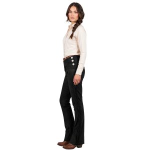 Black suede leather cowboy pants with side fringe