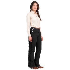 Eaton black suede Western pants with fringe