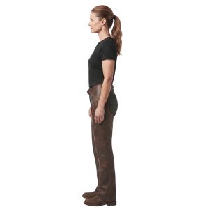 Women's leather biker chaps with adjustable straps and tailored fit
