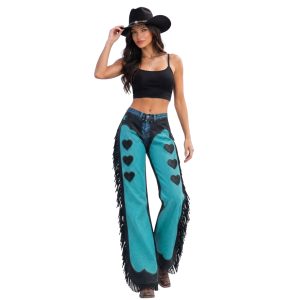 Classic Blue Western Riding Chaps with Cowgirl Styling