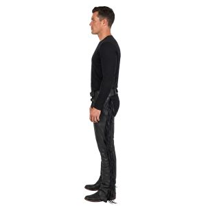 Men's Hudson black leather biker chaps with fringe