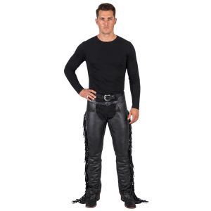 Hudson Black Mens Leather Chaps With Fringes