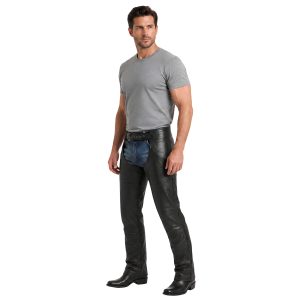 Black lambskin leather biker chaps