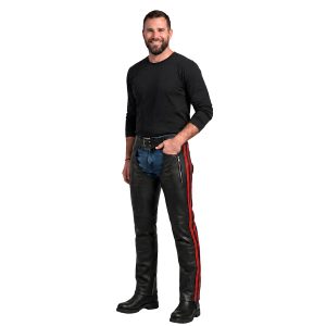 Midnight black leather biker chaps for men