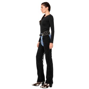 Norma women's black suede riding chaps with side fringe