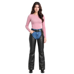 Premium Womens Black Leather Chaps