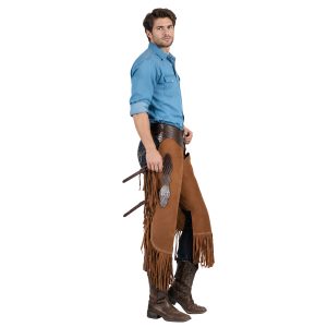 Brown Western leather riding chaps with classic styling