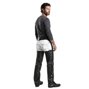 Rraiden black leather riding chaps for motorcycle riders
