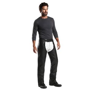 Rraiden black leather motorcycle chaps for men