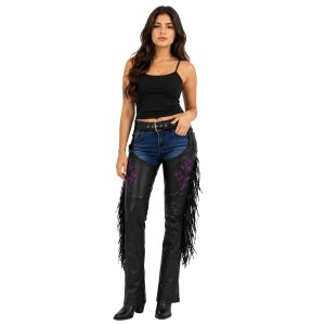 Rumy Womens Black Fringed Leather Chaps