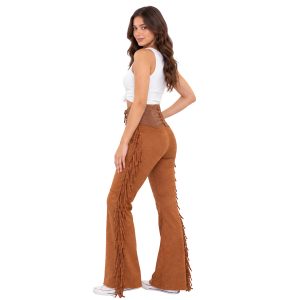 Women's brown leather riding pant chaps with fringe