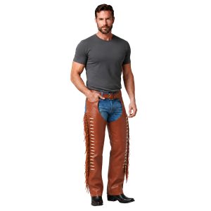 Brown leather motorcycle chaps for men