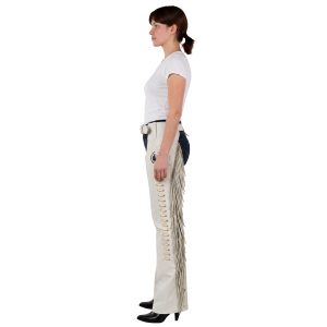 Snow Angel women's white leather riding chaps