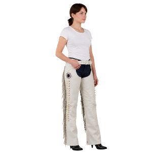 White leather motorcycle chaps for women