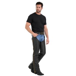 Speedster black leather motorcycle chaps