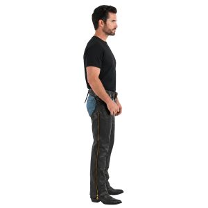 Leather motorcycle riding chaps with side zippers