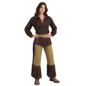 Mocha brown leather Western chaps for women with fringe