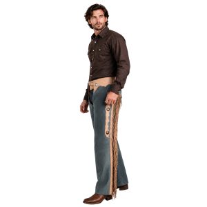 Western leather chaps with long fringe detailing