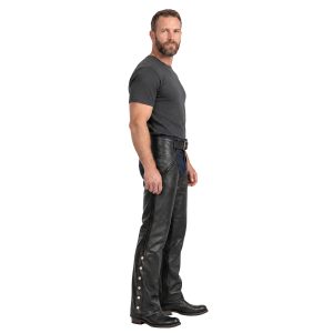 iper Venom leather motorcycle chaps with adjustable fit