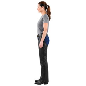 Stylish black leather riding chaps for women