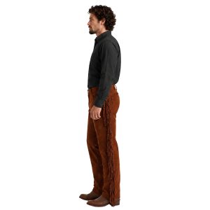 Wild West leather riding chaps with fringe detailing