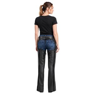 Women's black genuine leather riding chaps