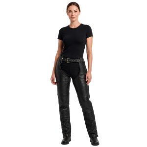 Womens Black Leather Chaps With Zip Pockets