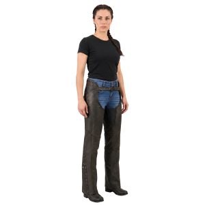 Classic black leather motorcycle chaps for women
