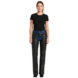 Womens Genuine Black Leather Chaps