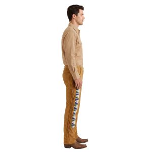 Mocha suede Western fringe pants for men