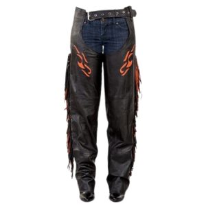 Avan Black Womens Fringe Chaps With Embroidery