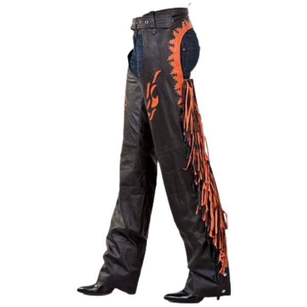 Avan Black Womens Fringe Chaps With Embroidery