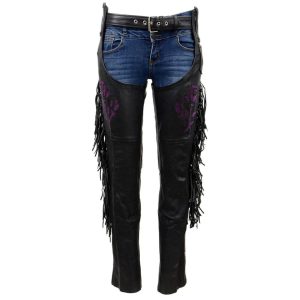 Womens Black Fringed Leather Chaps