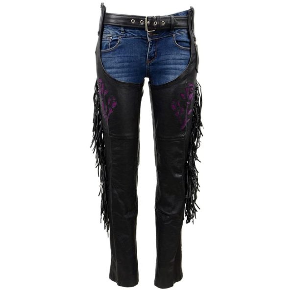 Womens Black Fringed Leather Chaps