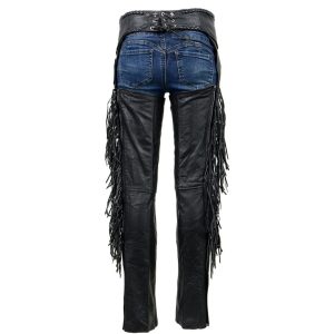 Womens Black Fringed Leather Chaps